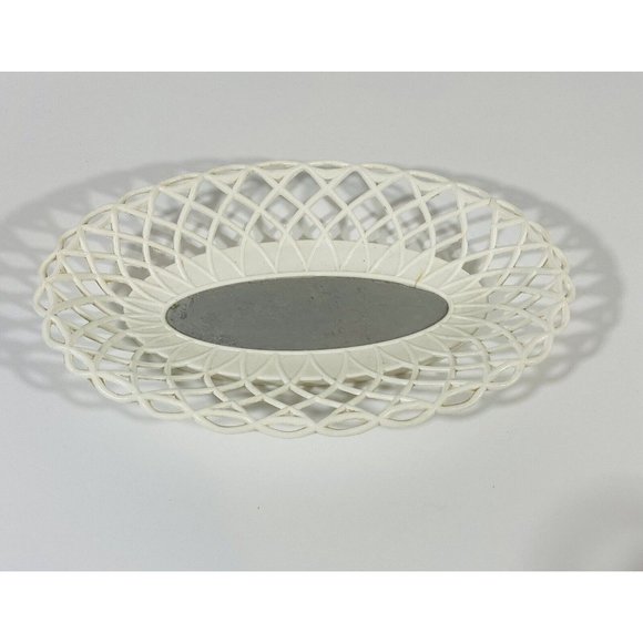 Other - Vintage Plasmetl Basket White Plastic Aluminum Pierced Edge Retro Made In USA